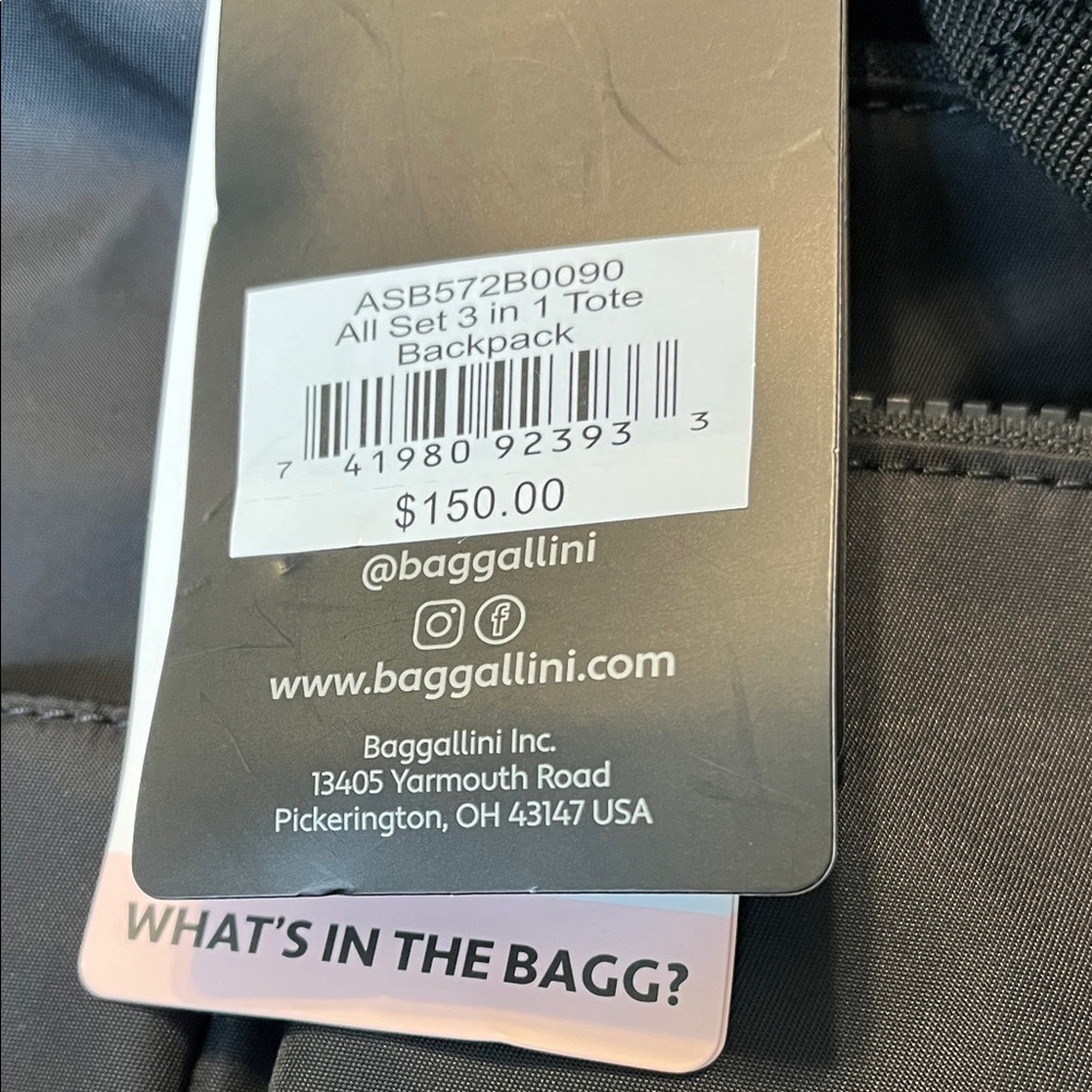 Baggallini Black All Set 3 In 1 Tote Backpack NWT - Picture 6 of 7